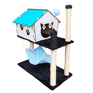 Arranhador Para Gatos Casa Rede Dois Andares Toca Pet Torre Playground Sisal MDF