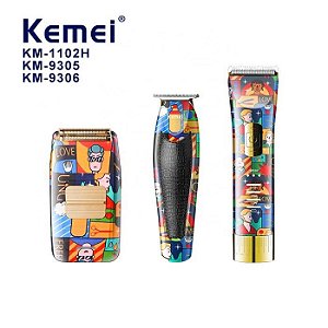 Kit Kemei Máquina de corte KM 9306; Máquina de acabamento KM 9305; Shaver KM 1102H