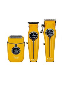 Kit Máquina de Cortar Cabelo Profissional Kemei + Máq.Acabamento + Shaver KM 8566