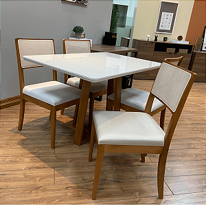 Mesa 4 cadeiras de jantar 1,20 Mts com vidro Paúba