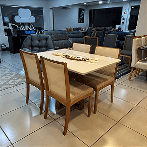 Mesa de Jantar Madeira Maciça com 4 Cadeiras Estofadas e com Tela