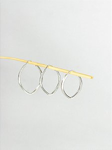 Kit Trio de Brincos Argolas Oval Fio Quadrado Prata 925