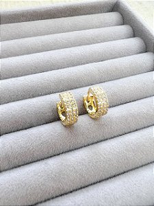 Brinco Argola Click Cravejado Banhado a Ouro 18k