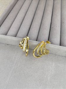 Brinco Argola 4 Fios com Zircônias Banhado a Ouro 18K
