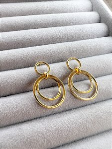 Brinco Argola Círculos Banhado a Ouro 18K