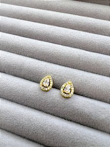 Brinco Gota Cravejado Banhado a Ouro 18k