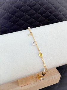 Pulseira Medalhinhas e Zircônia Banhado a Ouro 18k