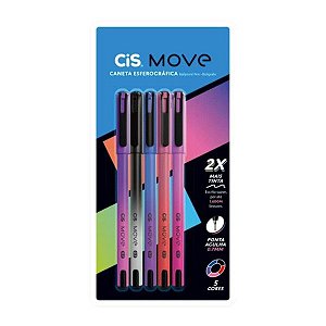Caneta Esferográfica Move 0.7 Sortios - Kit com 5 cores - CIS