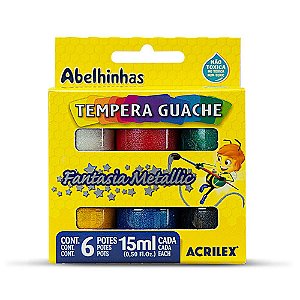 Tinta Guache com 6 cores c/ Glitter 15ml - Acrilex