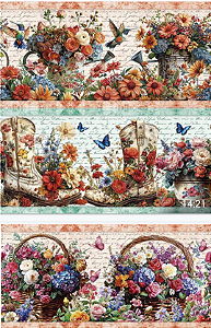 Tricoline digital flores e borboletas em latas (0,55cm x 1,50 de largura)