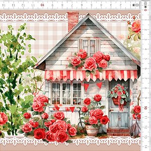 Tricoline digital Jardim Vermelho (0,55cm x 1,50 de largura)