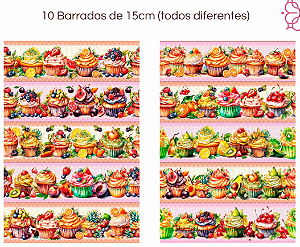 Tricoline digital Cupcakes de frutas (0,55cm x 1,50)