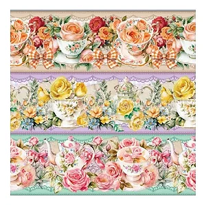 Tricoline digital Xícaras e Rosas (0,55cm x 1,50 de largura)