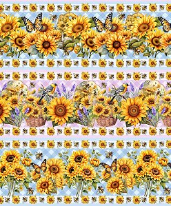 Tricoline digital Girassóis e borboletas (0,55cm x 1,50 de largura)