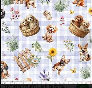 Tricoline digital corrido Cãozinhos (0,55cm x 1,50 de largura)