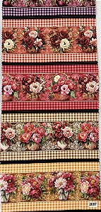 Tricoline digital Flores fundo xadrez (0,55cm x 1,50 de largura)