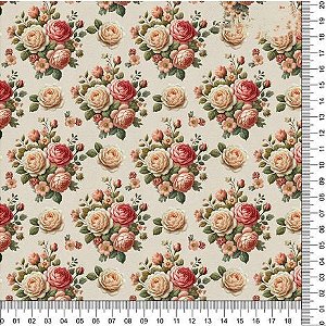Tricoline digital Rosas corrido (0,55cm x 1,50 de largura)