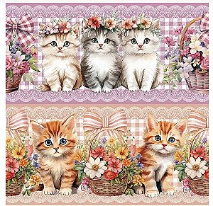 Tricoline digital Gatinhos e cestas (0,55cm x 1,50 de largura)