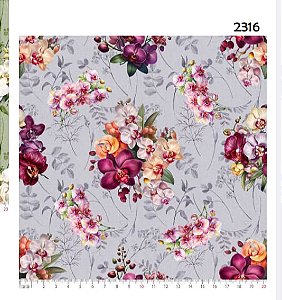 Tricoline digital Compose Orquídeas, fundo lilás (0,55cm x 1,50 de largura)