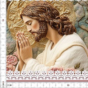 Tricoline digital 3D Jesus com frases (0,55cm x 1,50 de largura)