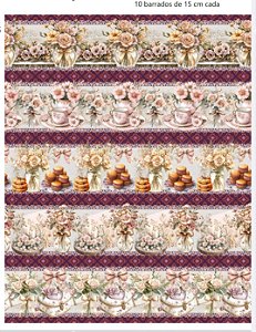Tricoline digital Delícias e flores 1 (0,55cm x 1,50 de largura)
