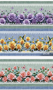 Tricoline digital Rosas e borboletas (0,55cm x 1,50 de largura)