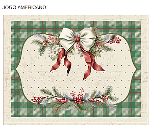 Tricoline digital Natal, Coleção Laços, Jogo americano (kit com 4 unidades)