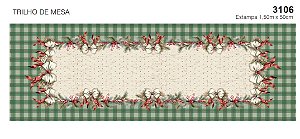 Tricoline digital Natal, Coleção Laços,Caminho de mesa (0,50cm x 1,50 de largura)