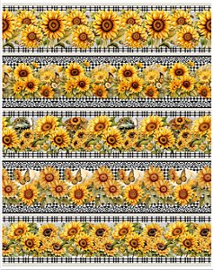 Tricoline digital Girassóis fundo xadrez preto (0,55cm x 1,50 de largura)