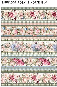 Tricoline digital Rosas e Hortênsias 2 (0,55cm x 1,50 de largura)
