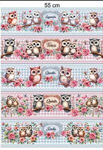 Tricoline digital Semaninha Corujinhas (0,53cm x 1,50 de largura)