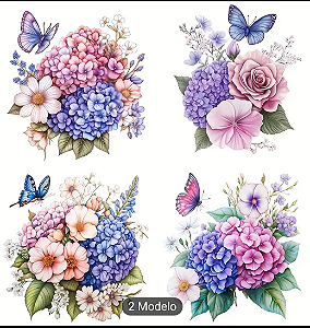 Transfer para tecido, Florzinhas (kit com 4 unidades)