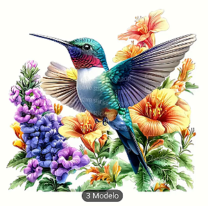 Transfer para tecido,Beija-flor (kit com 3 unidades)