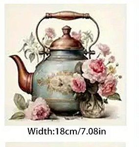 Transfer para tecido, chaleira florida (kit com 2 unidades)