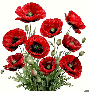 Transfer para tecido, Flores vermelhas Papoula( 1 unidade)