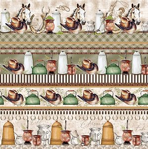 Tricoline digital Chimarrão e cavalos (0,55cm x 1,50 de largura)