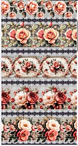 Tricoline digital Rosas fundo cinza (0,55cm x 1,50 de largura)