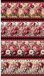 Tricoline digital Rosas Vintage barrado (0,55cm x 1,50 de largura)