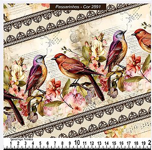 Tricoline digital Passarinhando (0,55cm x 1,50 de largura)