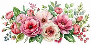 Decalques para tecido DTF Floral rosa (27cm x 12cm)