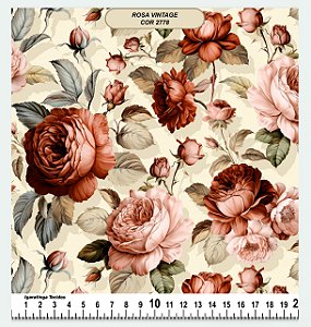 Tricoline floral compose Marrom (55cm x 1,50)