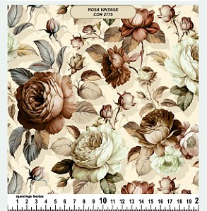 Tricoline Floral compose Marrom Esverdeado (55cm x 1,50)