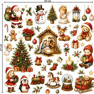 Decalques têxtil Natal (1 cartela 29cm x 27)