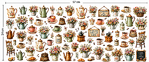 Decalques têxtil tema Café (1 cartela de 57cm x 24cm)