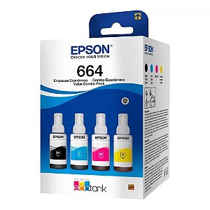 Kit 4 Garrafas Epson T664 para Ecotank 4 cores T664520-4P