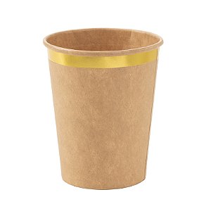 copo de papel kraft com borda dourada