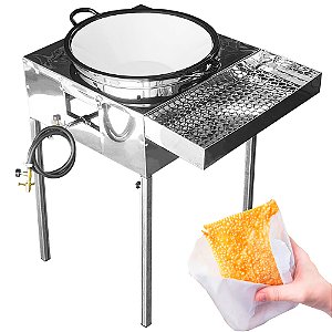 Fogão Fritador Fritadeira em Aço Inox Com Tacho e Escorredor