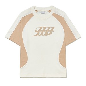 Camiseta Barra Crew B Garça Recortada Boxy Off White Bege