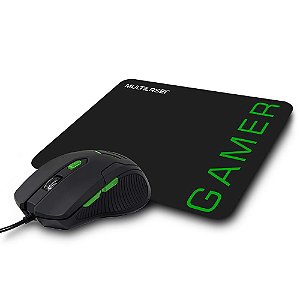 Kit Gamer Multilaser - Mouse 3200DPI + Mousepad Speed Preto/Verde