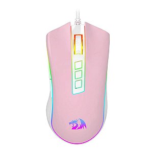 Mouse Gamer Redragon Cobra RGB, 12400 DPI, 8 Botões Programáveis, Rosa Com Branco
